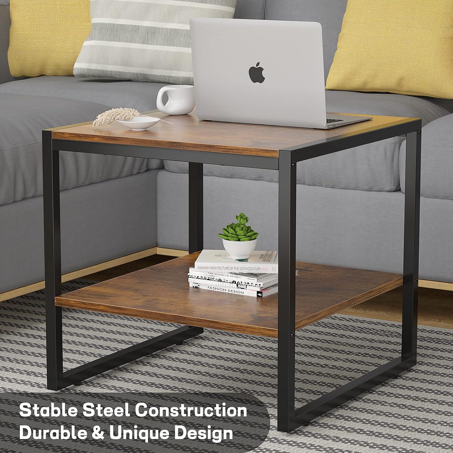 Table d'appoint-Bois MDFbrun-Acier Noir-HxLxP(40x35x35)cm