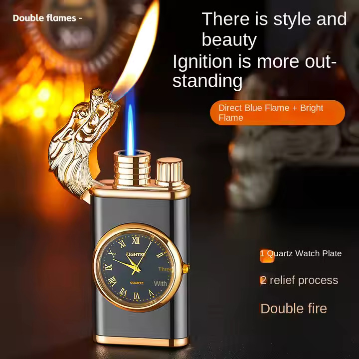 riquet Lion à Double Flamme avec Horloge